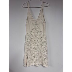 Ellison Natalia Crochet Dress Cream White Open Knit Boho Mini Dress Large NEW